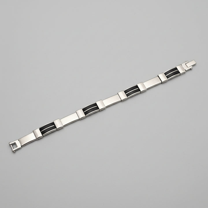 Mens Modern Steel & Black Inlay Bracelet
