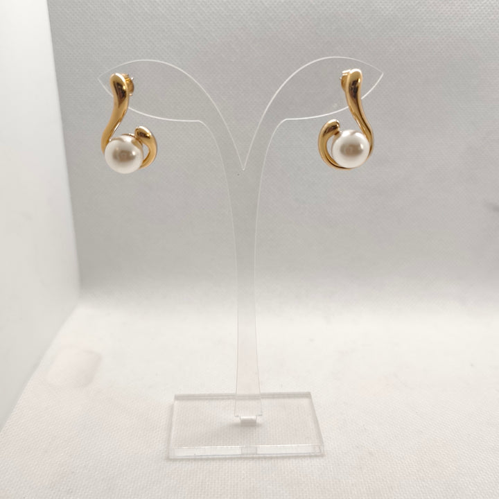 Golden Pearl Swirl Earrings