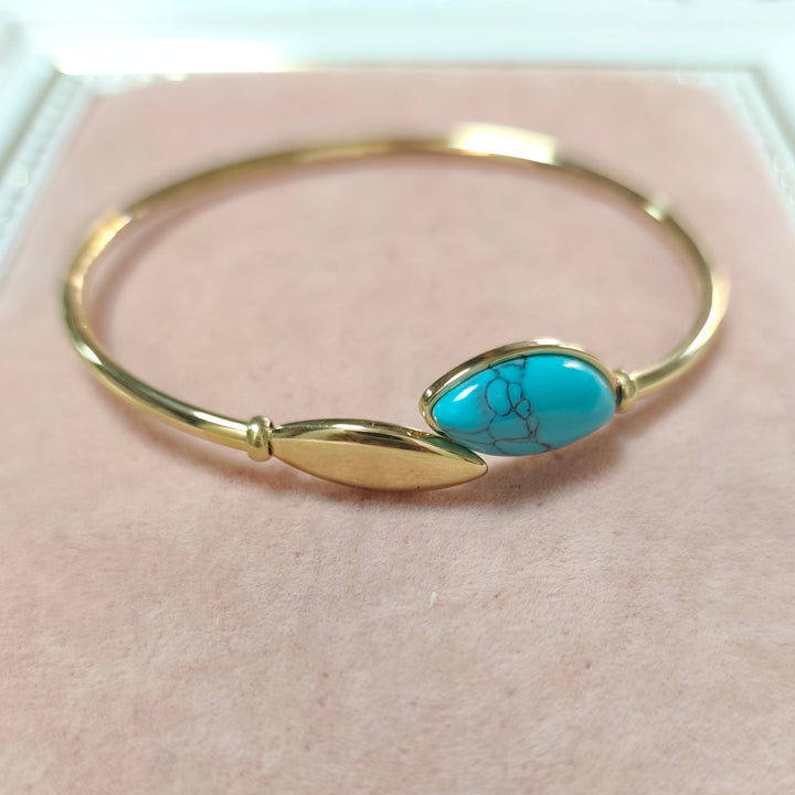 Turquoise and Gold Leaf Bangle