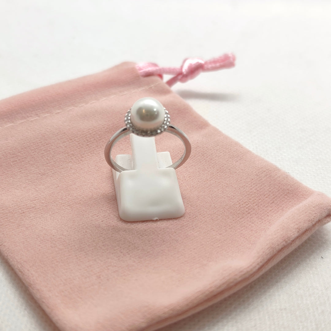 Silver Pearl Halo Ring