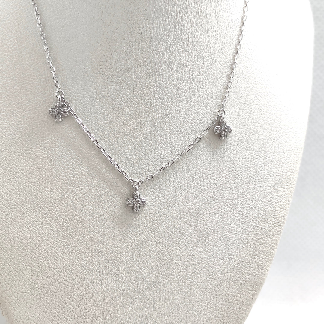 Sparkling Cross Charm Silver Necklace