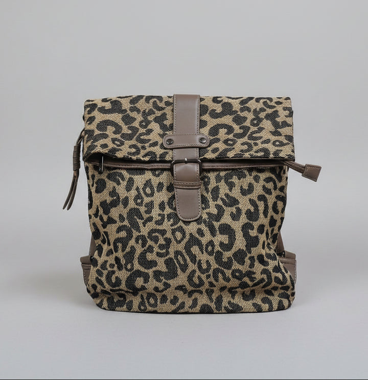 Leopard Print Canvas Backpack