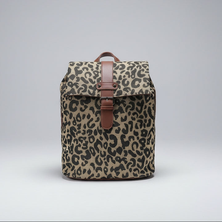 Leopard Print Canvas Backpack