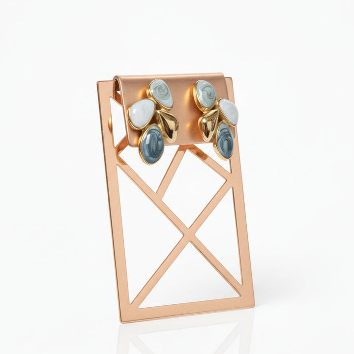 Marbled Aqua and Gold Leaf Earrings