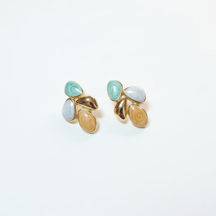 Marbled Aqua and Gold Leaf Earrings