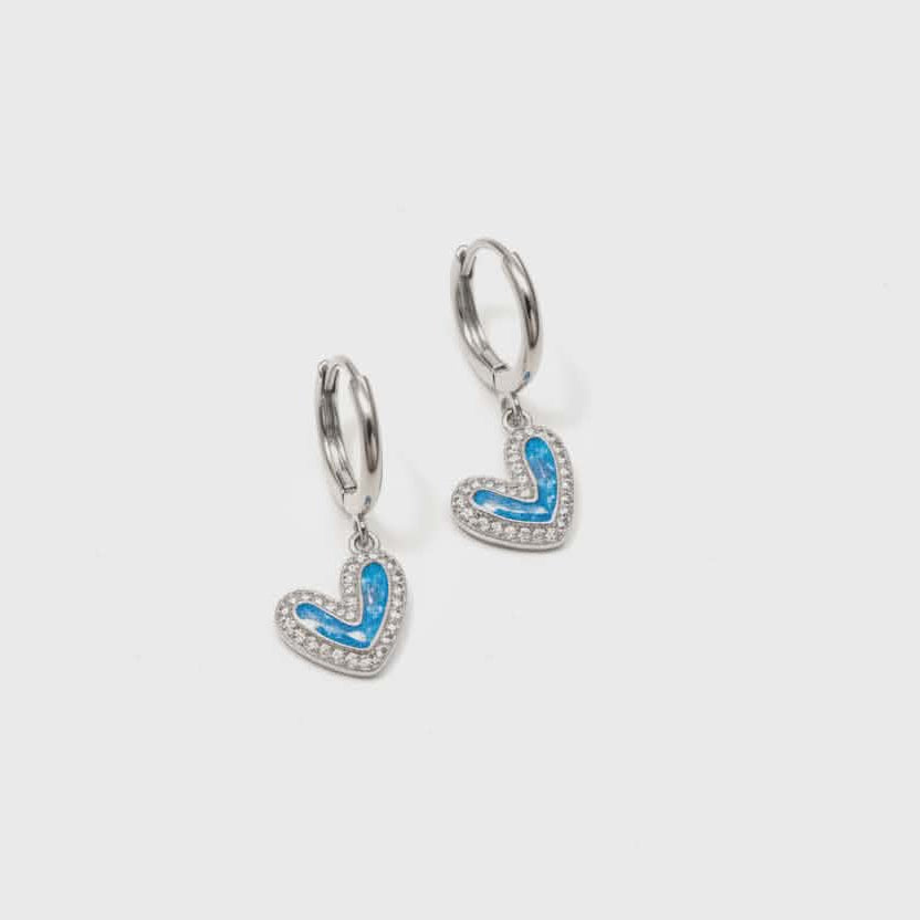 Blue Opal Heart Hoop Earrings
