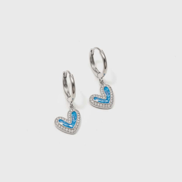 Blue Opal Heart Hoop Earrings