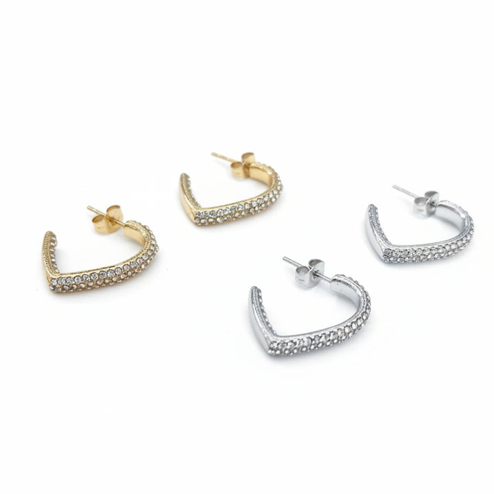 Half Heart-Shaped Rhinestone Earrings